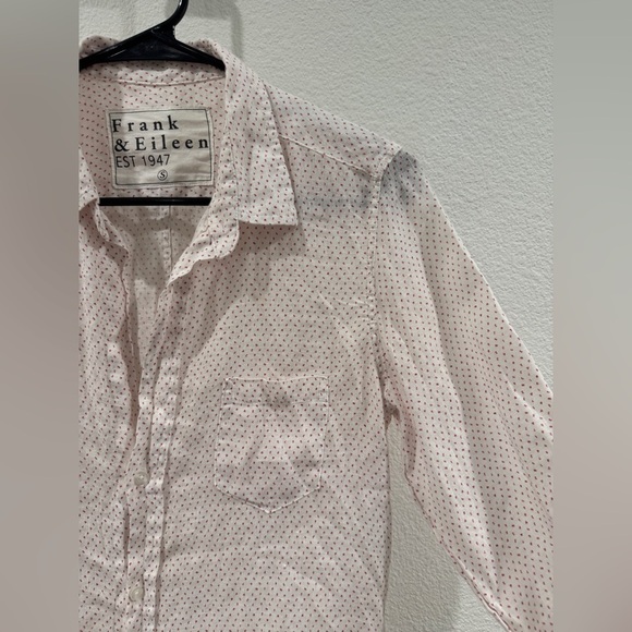 Frank & Eileen Barry 100% Linen White Red Numbers Math Tailored Button Shirt S - Picture 4 of 12